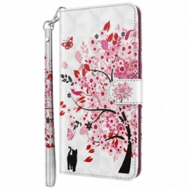 Folio Cover Moto G71 5G Albero Rosa E Gatto Nero