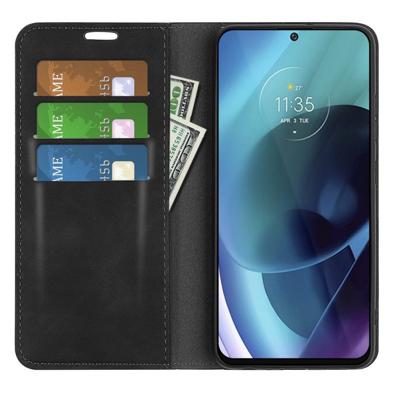Folio Cover Moto G71 5G Custodia in pelle Effetto Pelle Morbida Seta
