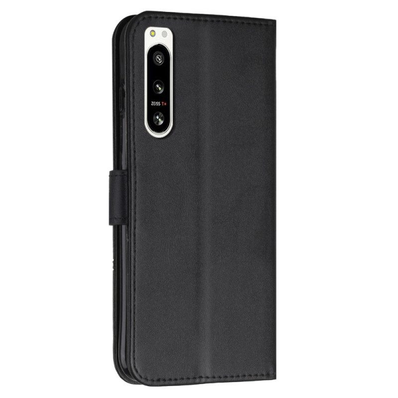 Custodia A Portafoglio Sony Xperia 5 IV Stile Geometrico In Pelle Con Cinturino