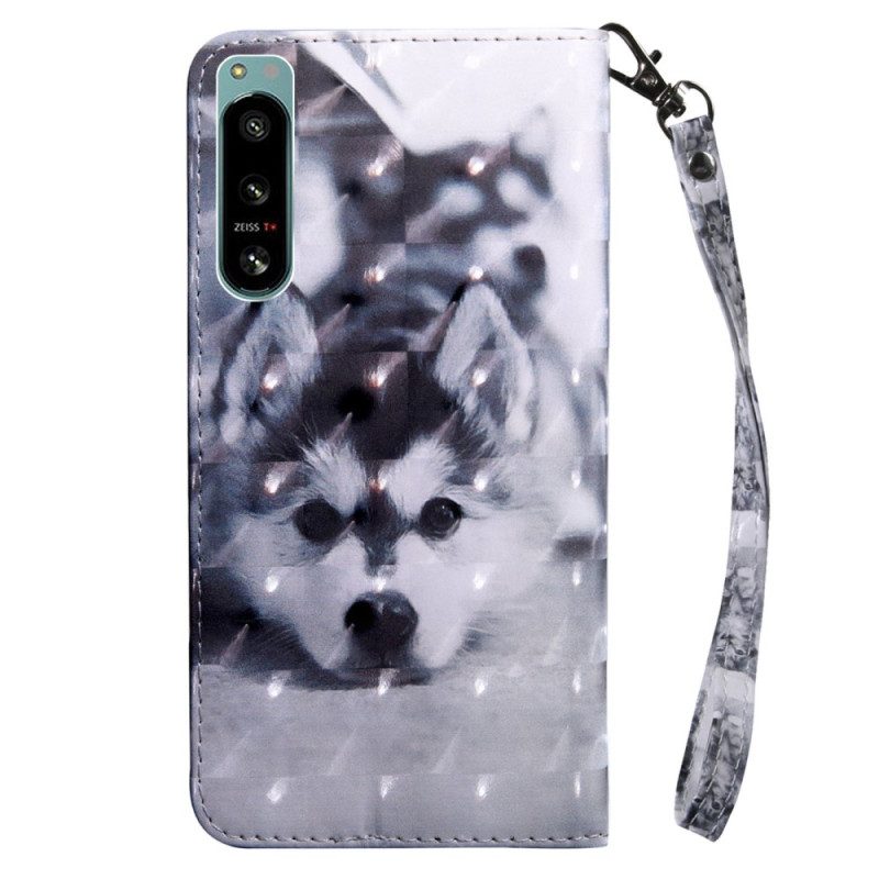 Custodia in pelle Sony Xperia 5 IV Cane Husky Con Cordino