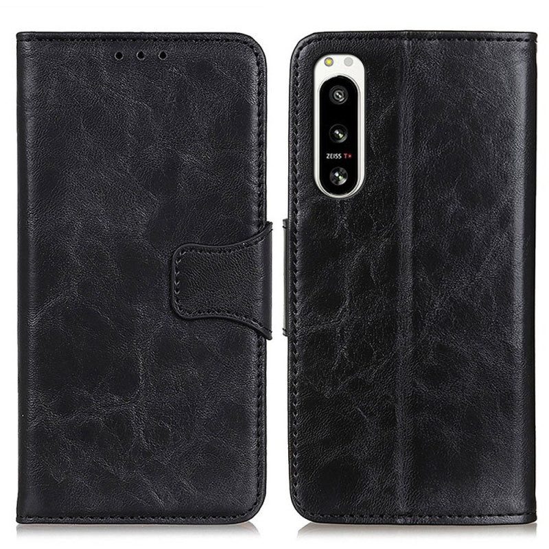 Custodia in pelle Sony Xperia 5 IV Chiusura Vintage In Crosta Di Pelle