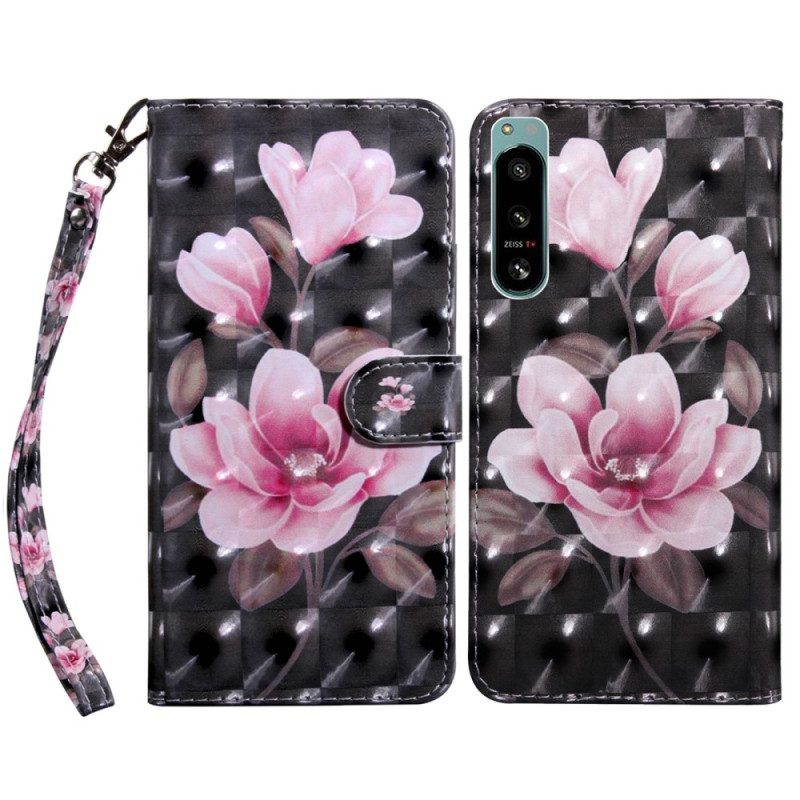 Custodia in pelle Sony Xperia 5 IV Cinturino Fiori
