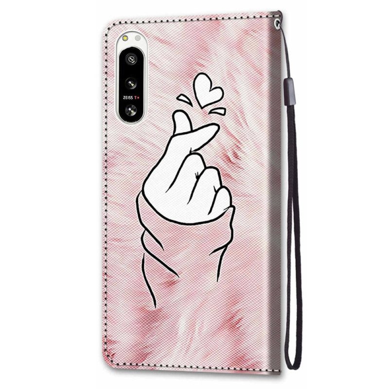Custodia in pelle Sony Xperia 5 IV Cuore Del Dito