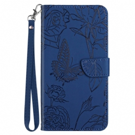 Custodia in pelle Sony Xperia 5 IV Farfalle Con Cordino