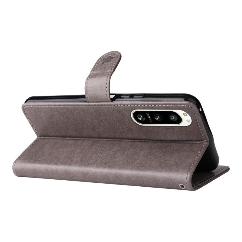 Custodia in pelle Sony Xperia 5 IV Gatto E Ape Con Cordino