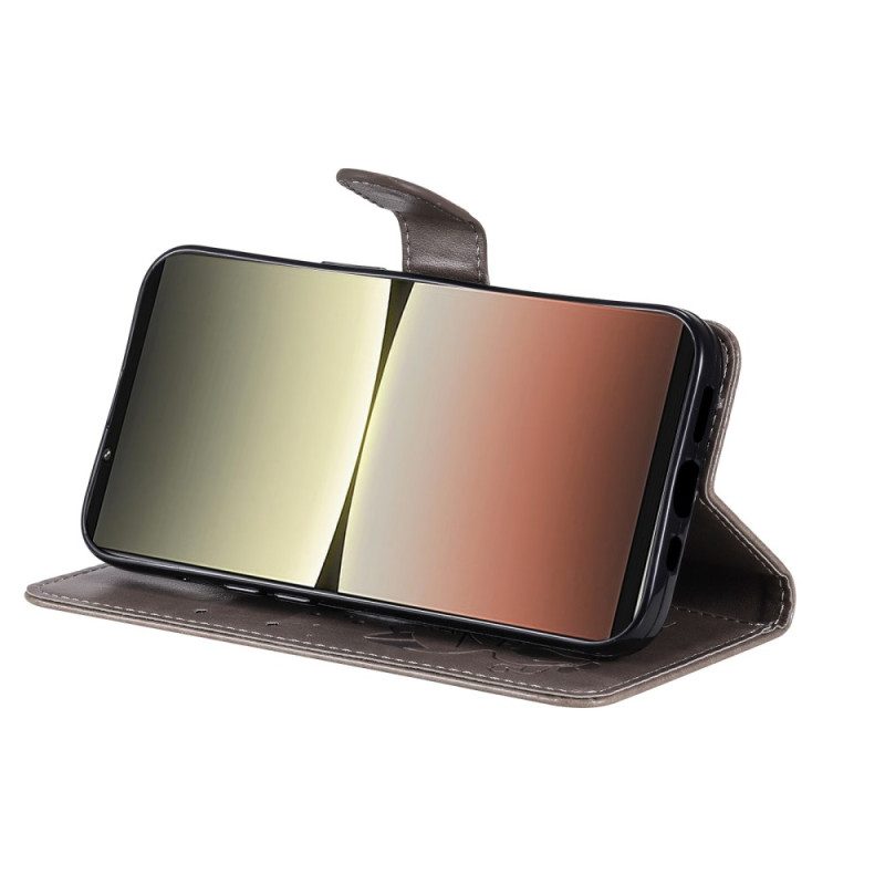 Custodia in pelle Sony Xperia 5 IV Gatto E Ape Con Cordino