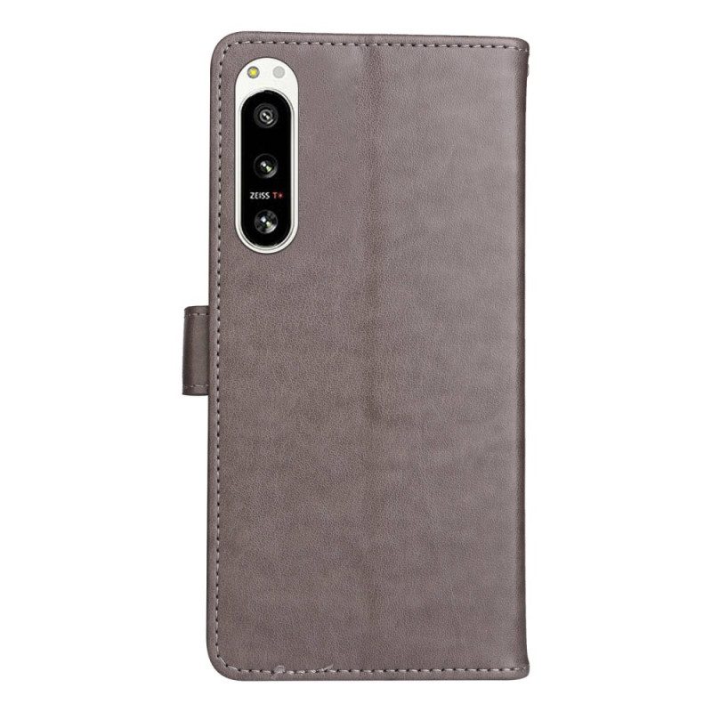Custodia in pelle Sony Xperia 5 IV Gatto E Ape Con Cordino