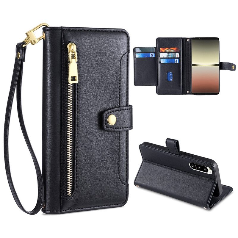 Custodia in pelle Sony Xperia 5 IV Portamonete Con Cordino