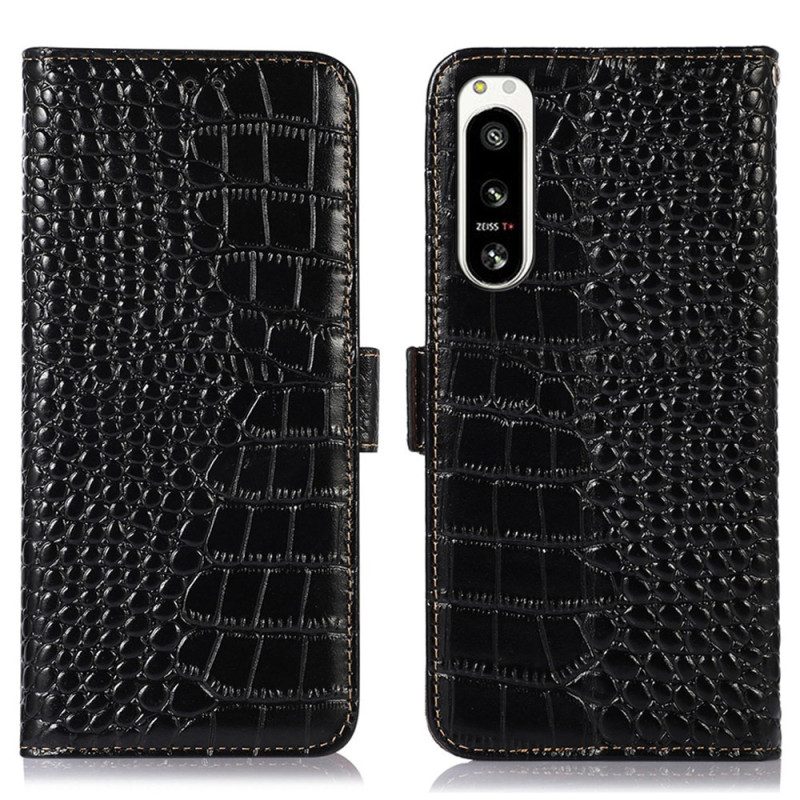 Custodia in pelle Sony Xperia 5 IV Rfid Stile Coccodrillo
