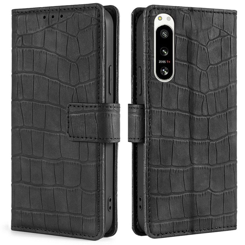 Custodia in pelle Sony Xperia 5 IV Stile Pelle Di Coccodrillo