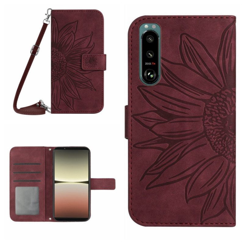 Custodia in pelle Sony Xperia 5 IV Tracolla Girasole