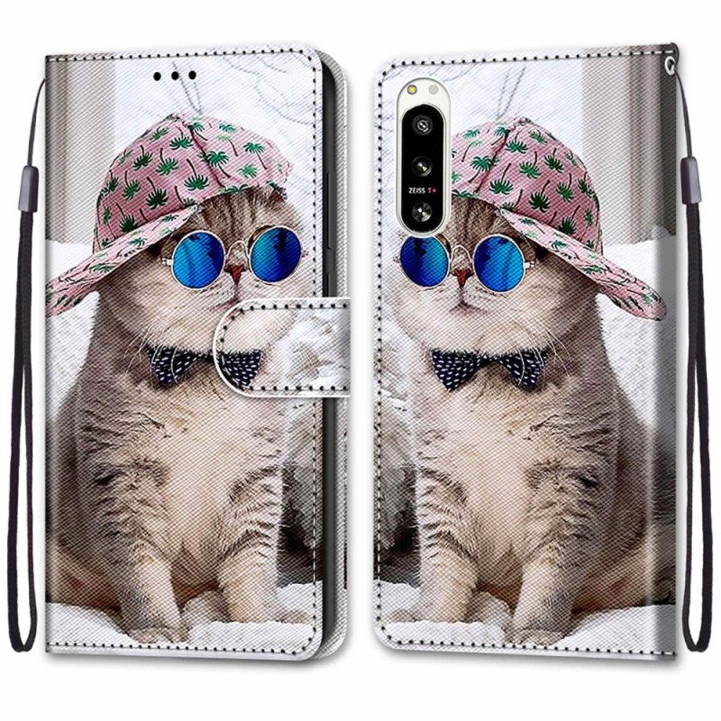 Custodia in pelle Sony Xperia 5 IV Yo Cat Con Cinturino