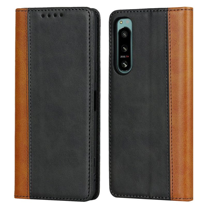 Folio Cover Sony Xperia 5 IV Custodia in pelle Effetto Pelle Bicolore
