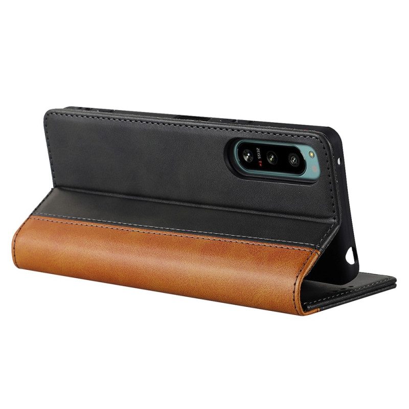 Folio Cover Sony Xperia 5 IV Custodia in pelle Effetto Pelle Bicolore