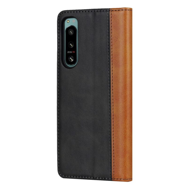 Folio Cover Sony Xperia 5 IV Custodia in pelle Effetto Pelle Bicolore