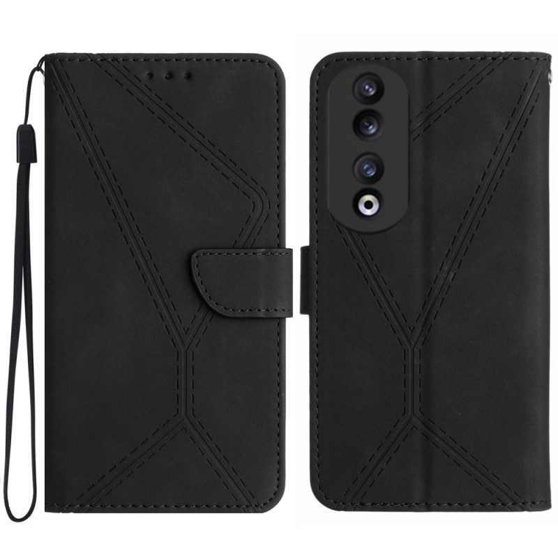 Custodia in pelle Honor 90 Linee E Cinghie Punteggiate