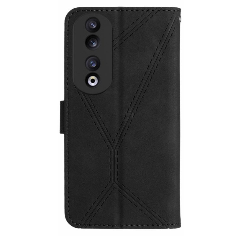 Custodia in pelle Honor 90 Linee E Cinghie Punteggiate