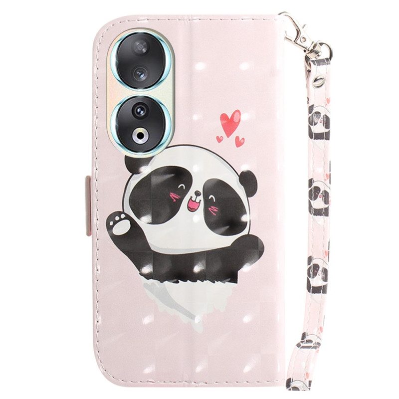 Custodia in pelle Honor 90 Panda Love Con Cinturino
