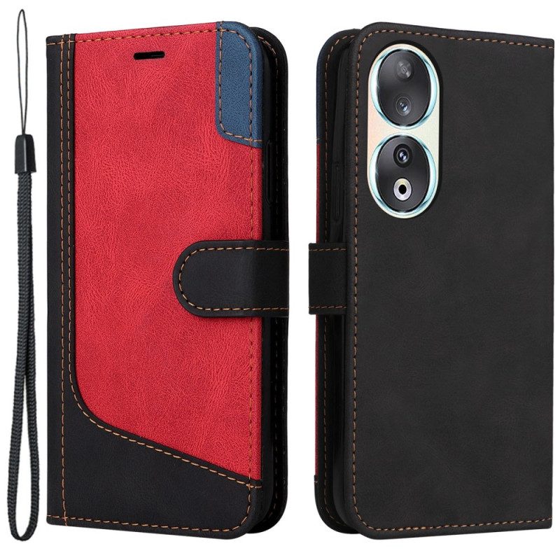 Custodia in pelle Honor 90 Tricolore Con Cinturino