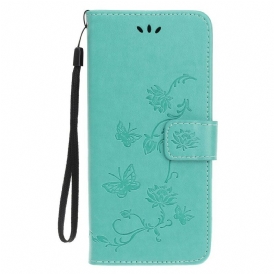 Custodia in pelle Huawei P Smart S Cinturino Farfalle E Fiori