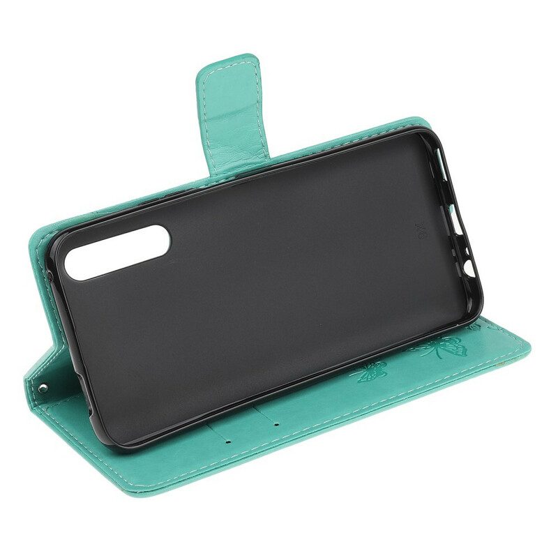 Custodia in pelle Huawei P Smart S Cinturino Farfalle E Fiori