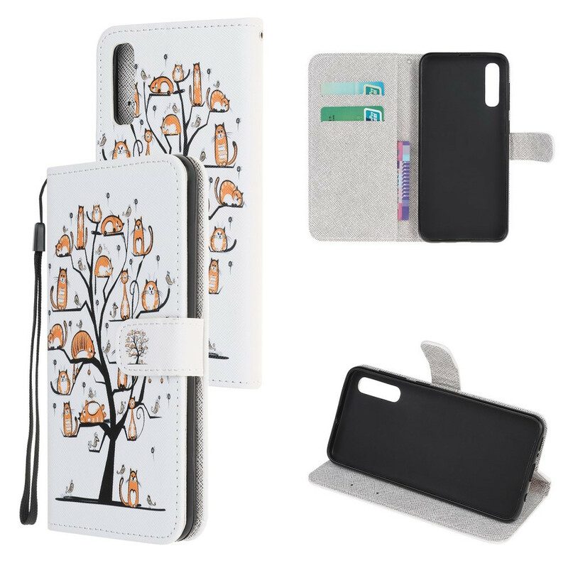 Custodia in pelle Huawei P Smart S Gatti Funky Con Cinturino