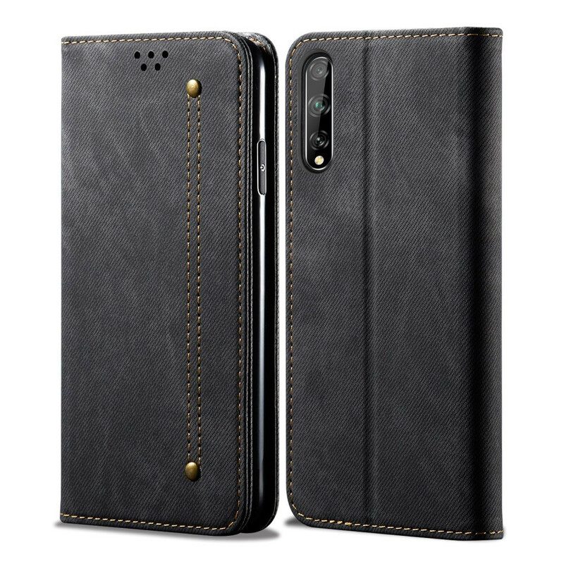 Folio Cover Huawei P Smart S Custodia in pelle Tessuto Denim