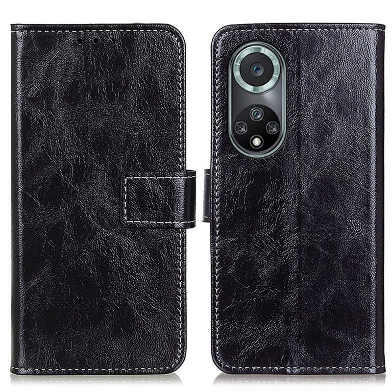 Custodia in pelle Honor 50 Pro Shiny Pro E Cuciture A Vista