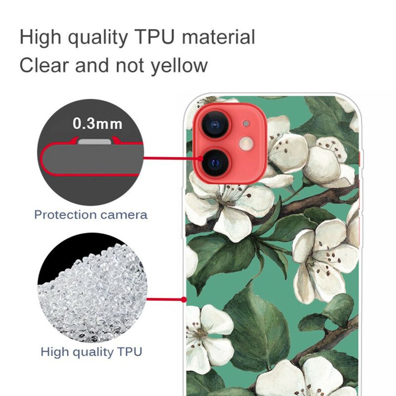 Cover iPhone 13 Mini Fiori Bianchi Dipinti