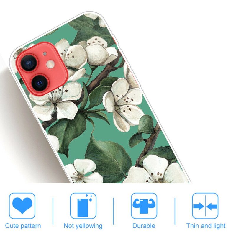 Cover iPhone 13 Mini Fiori Bianchi Dipinti