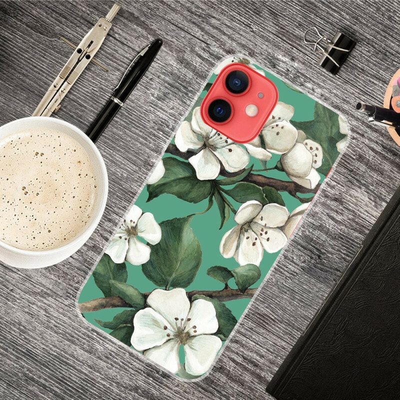 Cover iPhone 13 Mini Fiori Bianchi Dipinti