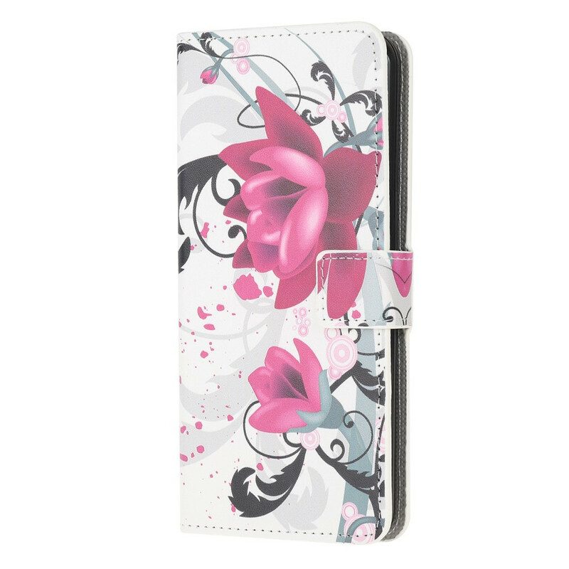 Custodia A Portafoglio iPhone 13 Mini Fiori Tropicali