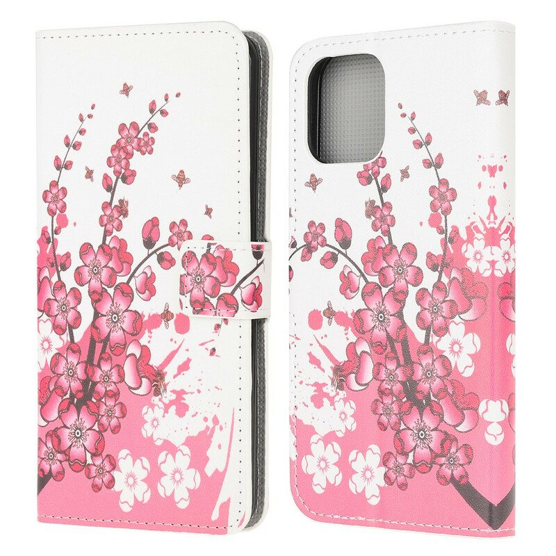 Custodia A Portafoglio iPhone 13 Mini Fiori Tropicali