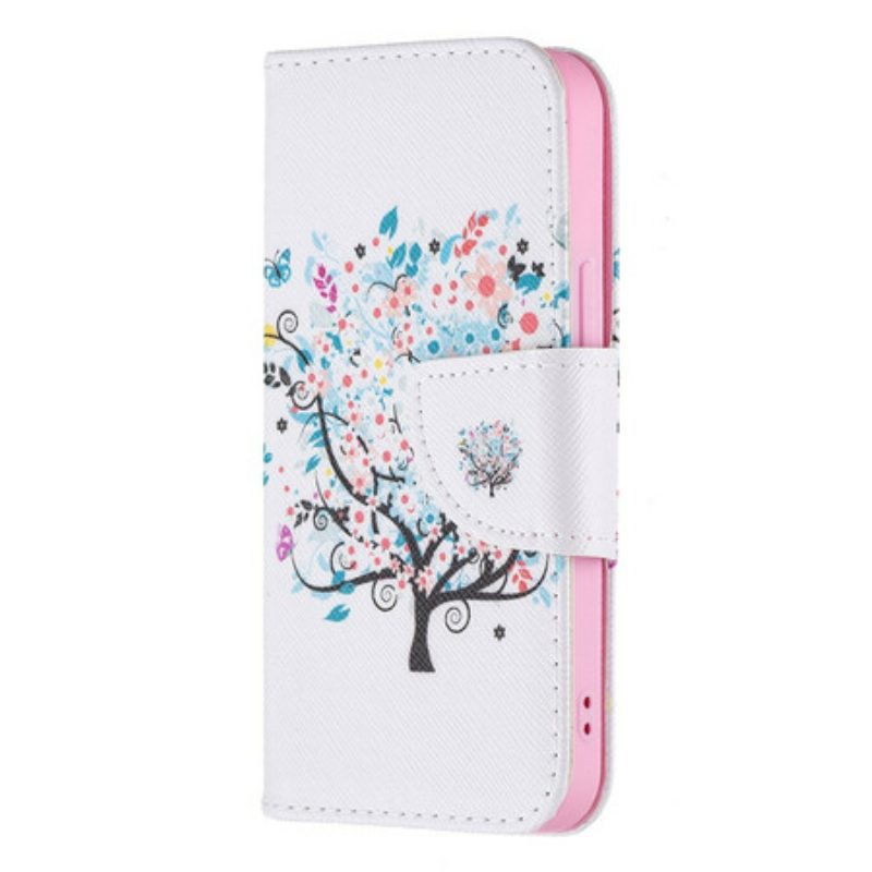 Custodia in pelle iPhone 13 Mini Albero Fiorito