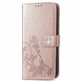 Custodia in pelle iPhone 13 Mini Cinturino Farfalle E Fiori