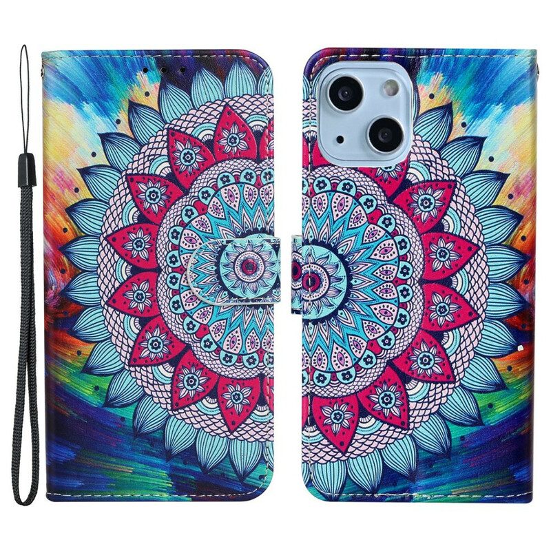 Custodia in pelle iPhone 13 Mini Mandala Ultra Colorato