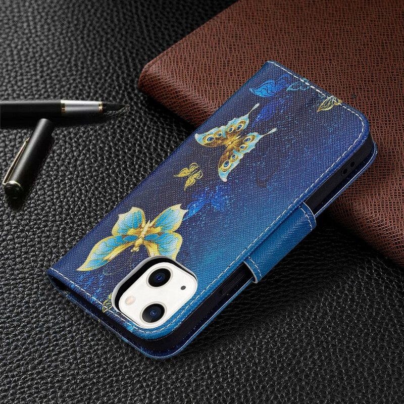 Custodia in pelle iPhone 13 Mini Re Farfalle