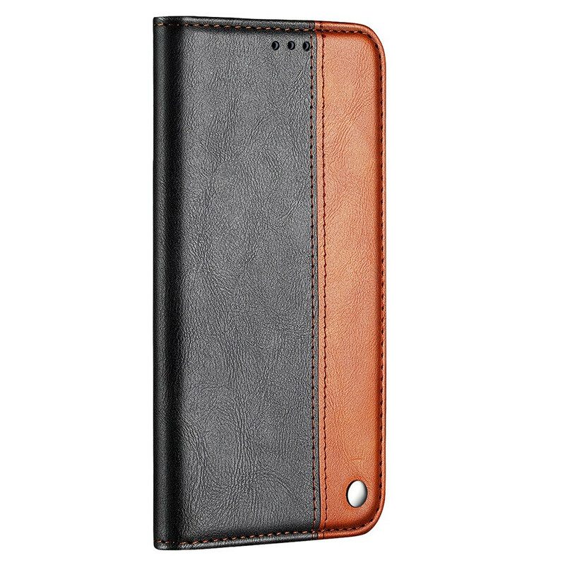 Folio Cover iPhone 13 Mini Custodia in pelle Effetto Pelle Bicolore