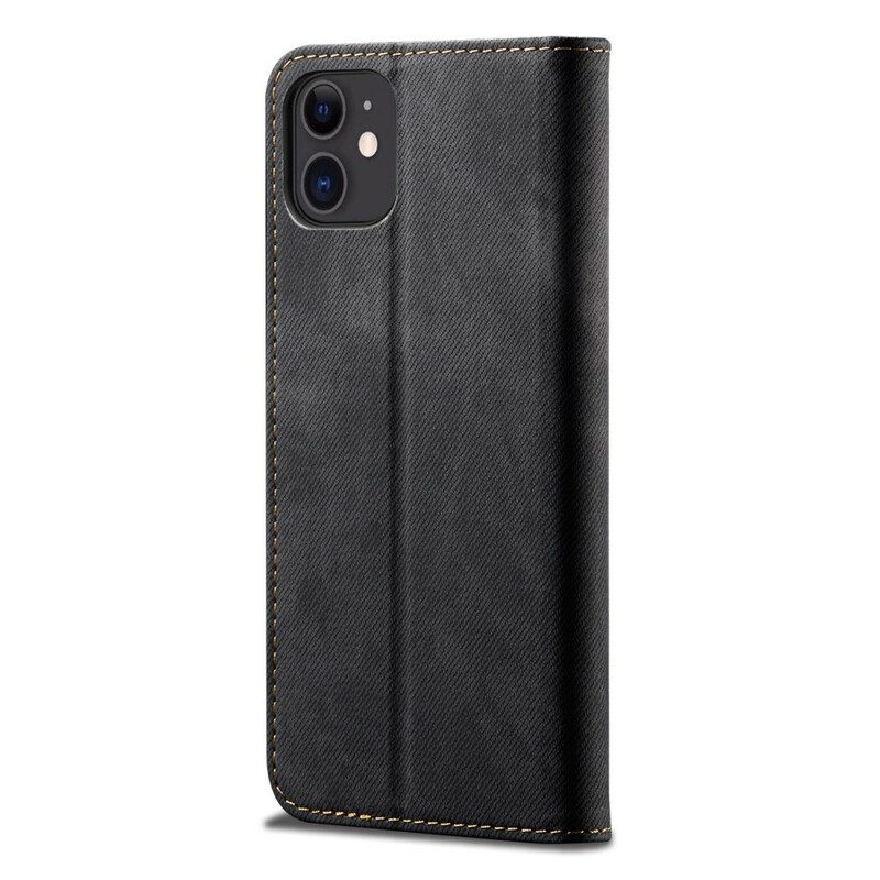 Folio Cover iPhone 13 Mini Custodia in pelle Trama Di Jeans In Ecopelle