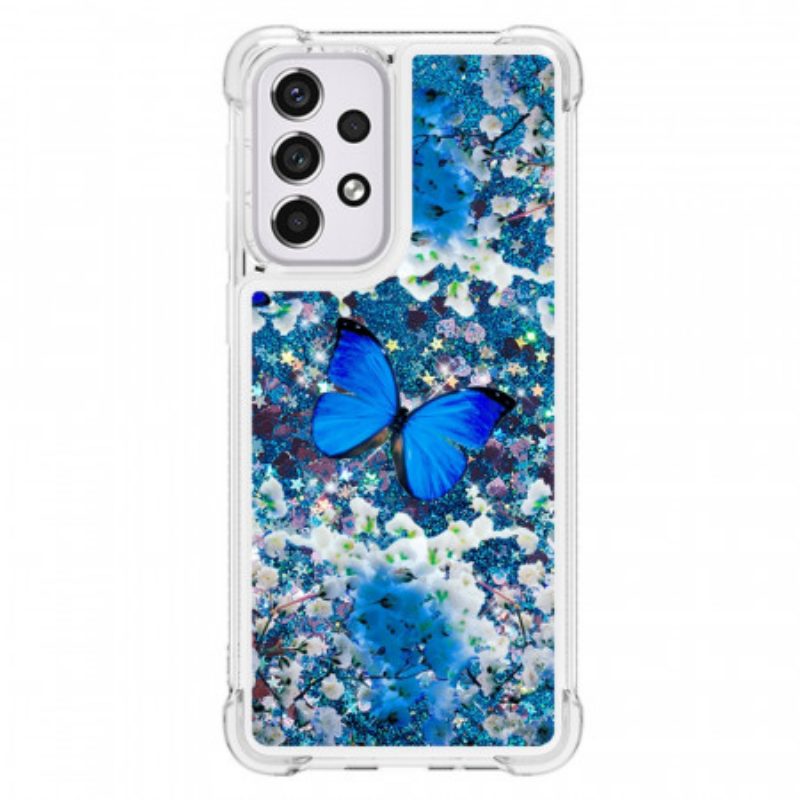 Cover Samsung Galaxy A33 5G Farfalle Blu Glitterate