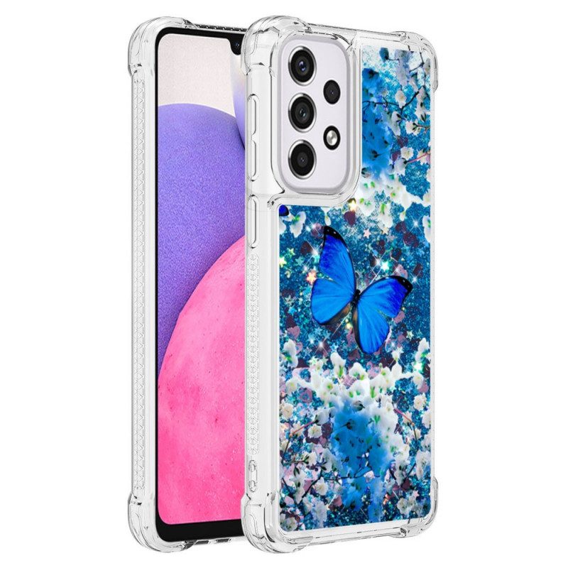 Cover Samsung Galaxy A33 5G Farfalle Blu Glitterate