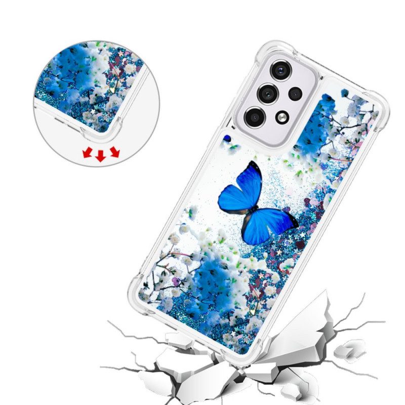 Cover Samsung Galaxy A33 5G Farfalle Blu Glitterate