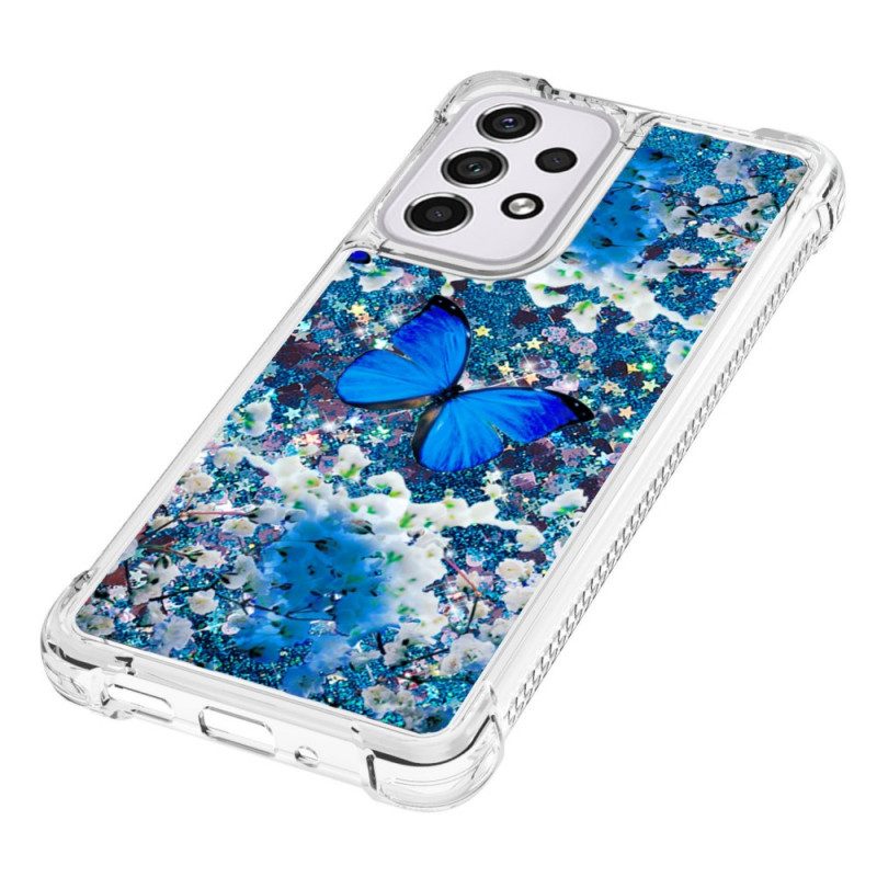 Cover Samsung Galaxy A33 5G Farfalle Blu Glitterate