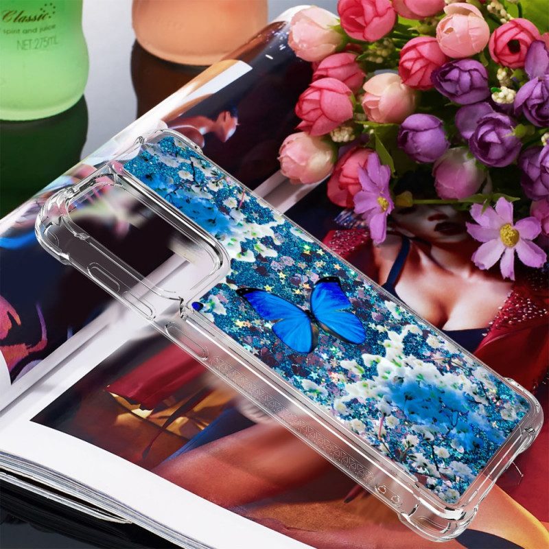Cover Samsung Galaxy A33 5G Farfalle Blu Glitterate