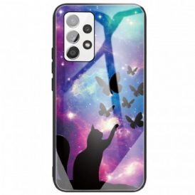 Cover Samsung Galaxy A33 5G Gatto E Farfalle In Vetro Temperato