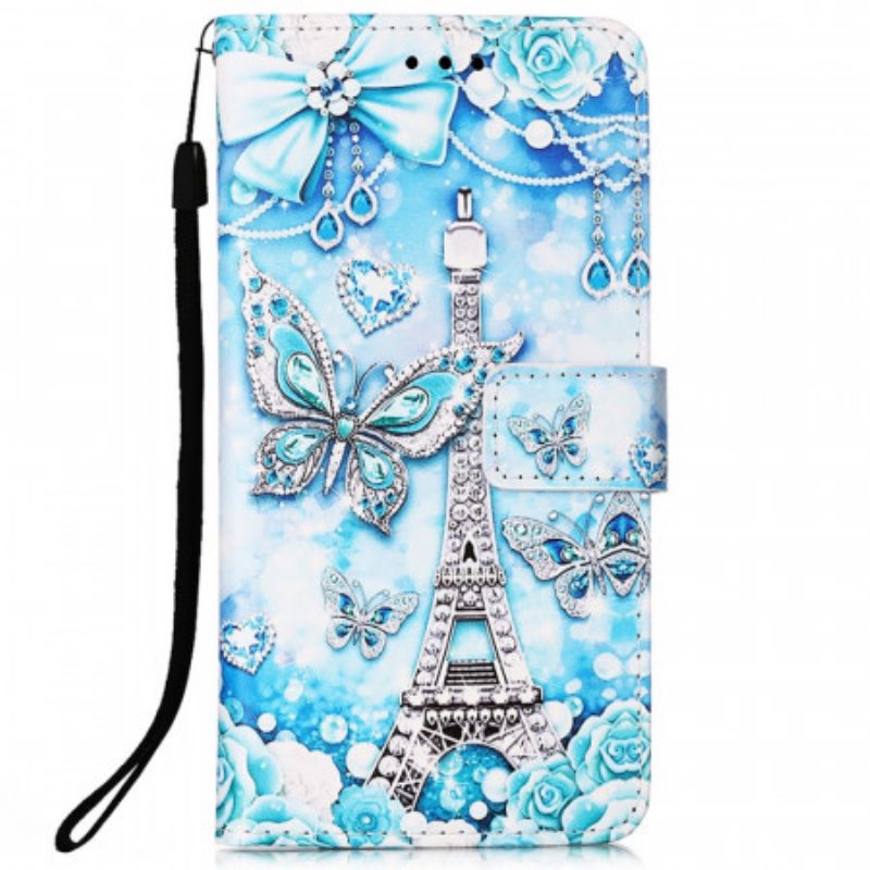 Custodia in pelle Samsung Galaxy A33 5G Cinturino A Farfalla Della Torre Eiffel