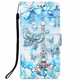 Custodia in pelle Samsung Galaxy A33 5G Cinturino A Farfalla Della Torre Eiffel