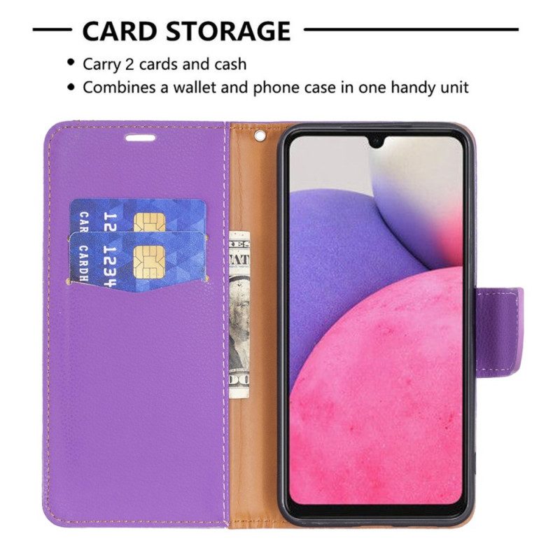 Custodia in pelle Samsung Galaxy A33 5G Lychee Chiusura Obliqua