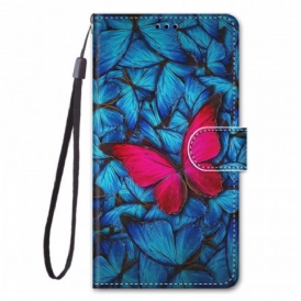 Folio Cover Samsung Galaxy A33 5G Farfalla Rossa Sfondo Blu