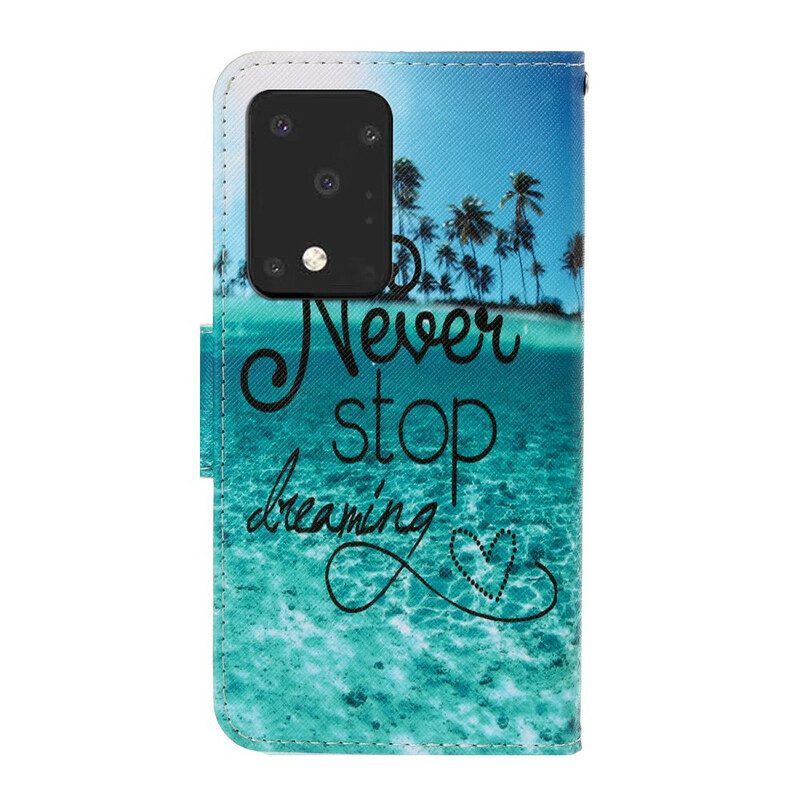 Custodia in pelle Samsung Galaxy S20 Ultra Non Smettere Mai Di Sognare Navy Strappy